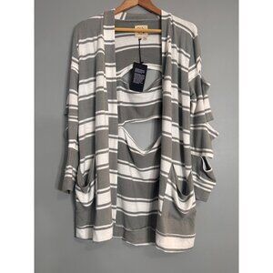 Chaser Sweaters NWT “Love Knit” Long Sleeve Striped Gray/White Cardigan Medium